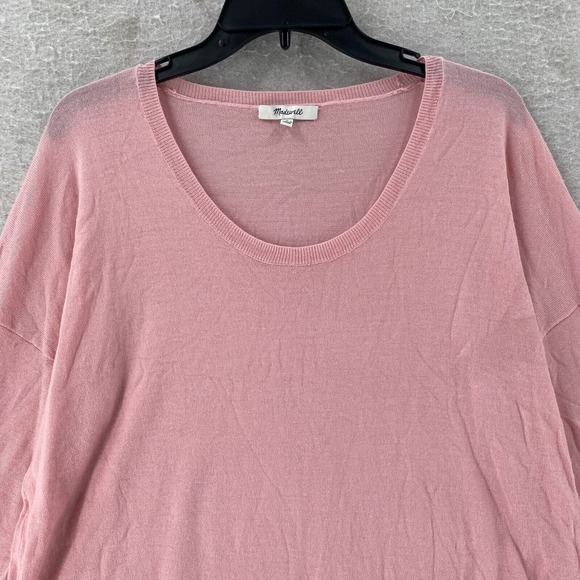Madewell Sweater LARGE Merino Wool Blend Pullover Hi low Long‎ Sleeve Scoop Pink - Picture 4 of 13